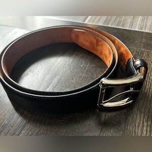 Cole Haan Black Leather Belt size:38 Embossed Logo | signature on silver buckle